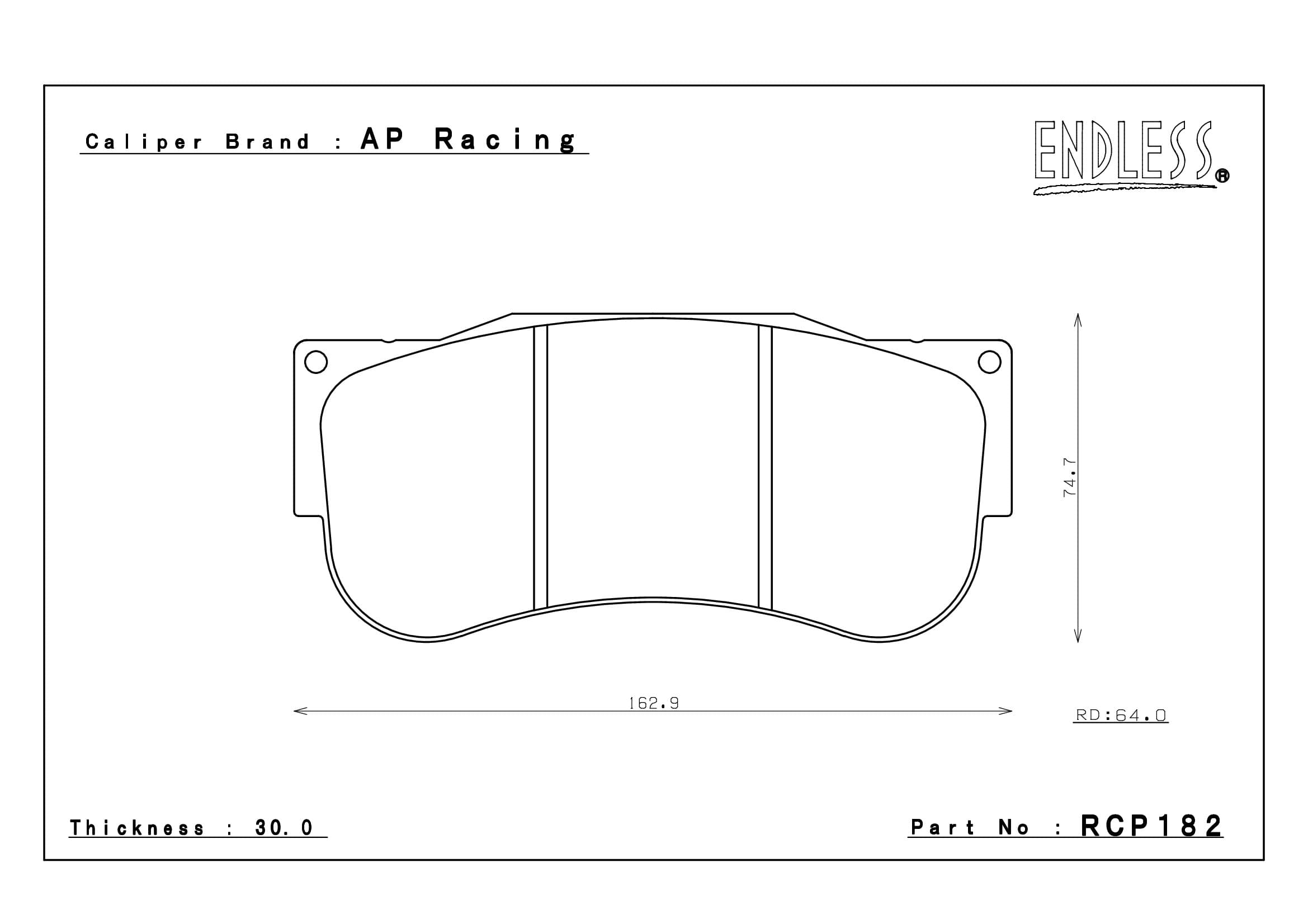 PLAQUETTES RACING ENDLESS RCP182 ES104G 30MM